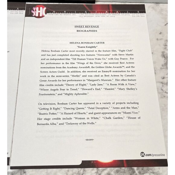 Showtime Movie Press Kit Sweet Revenge 2000 Helen Bonham Carter Sam Neill - Picture 7 of 9